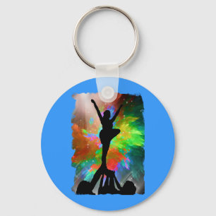 Colorburst Achtergrond met Cheerleraders Sleutelhanger