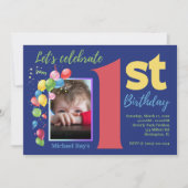 Coloré 1er anniversaire Photo Party Invitation (Devant)