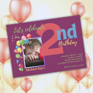 Coloré 2e anniversaire Photo Party Invitation