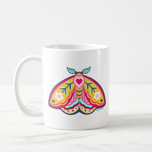 Coloré art populaire moth design café tasse (Gauche)