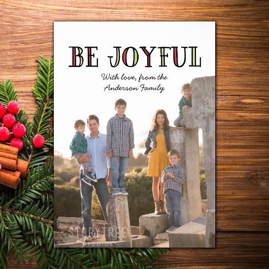 Coloré Be Joyful Holiday Photo Carte Plat