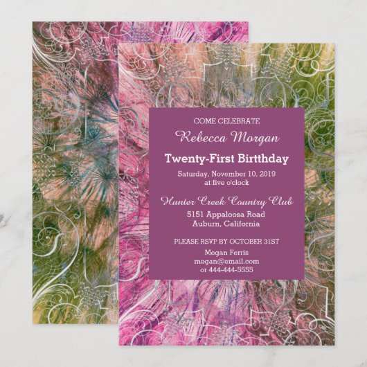 Coloré Chic Glitzy Invitation Anniversaire (Devant / Derrière)