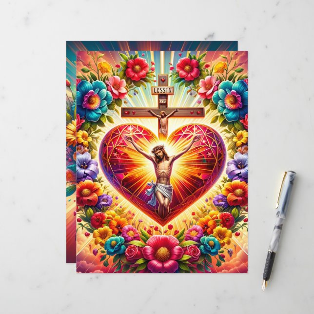 Coloré Christian Valentines Scrapbook papier (Devant/Arrière en situation)