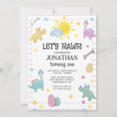 Coloré Cute Dinosaur 1er anniversaire Invitation (Devant)