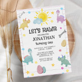Coloré Cute Dinosaur 1er anniversaire Invitation
