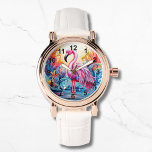 Coloré Flamant rose rose Tropical Élégantes femmes<br><div class="desc">Colorful Tropical Pink Flamant rose Elegant Womans Watches présente un paradis tropical coloré avec un flamant rose entouré de fleurs tropicales. Créé par Evco Studio www.zazzle.com/store/evcostudio</div>