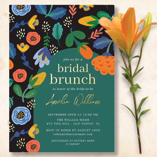 Coloré Floral Bridal Brunch Foil Invitation