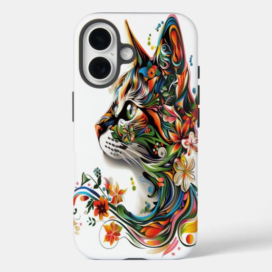 Coloré Floral Cat Art coque iphone (Verso)
