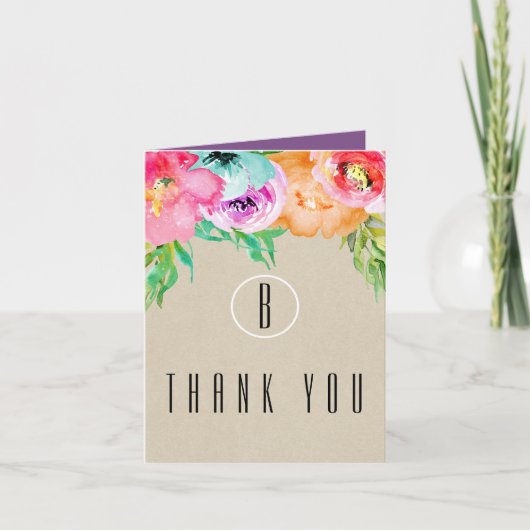 Coloré Floral Rustique Moderne Kraft Merci (Devant)