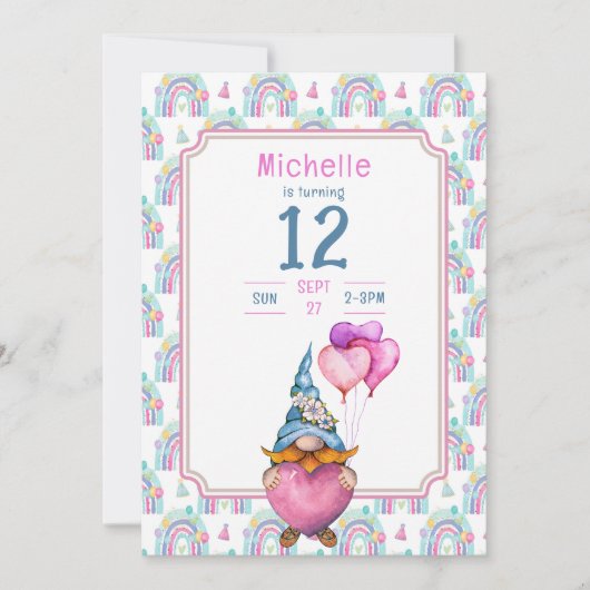 Coloré Gnome Retro Anniversaire Invitation (Devant)