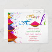 Coloré Happy Poudres Holi Peindre Invitation (Devant / Derrière)