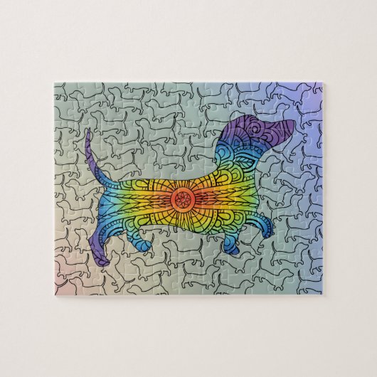 Coloré Joyeux arc-en-ciel Dachshund Mandala Puzzle (Horizontal)