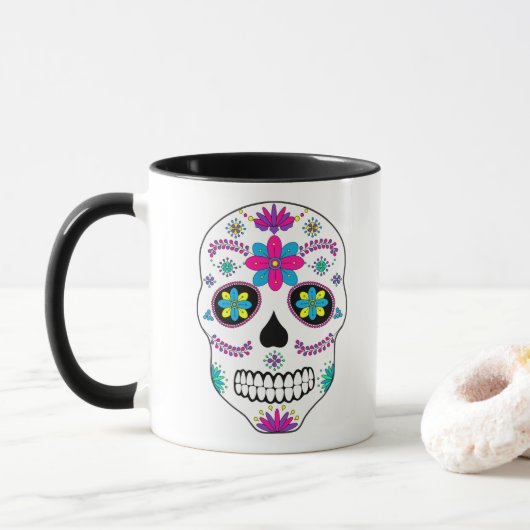 Coloré mexicain Sugar Skull Mug (Avec donut)