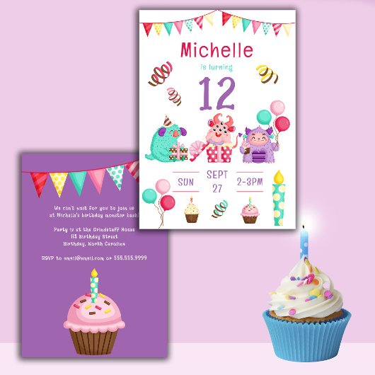 Coloré mignon Monster Anniversaire Invitation