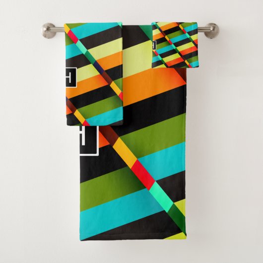 Coloré Moderne Rayures Abstraites & Monogramme (En situation)