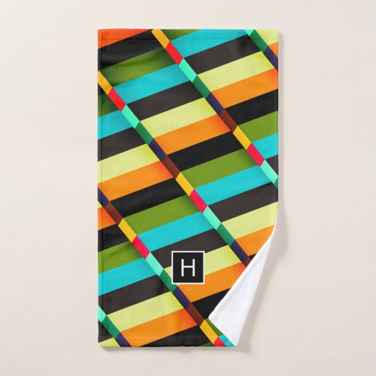 Coloré Moderne Rayures Abstraites & Monogramme (Serviette à main)
