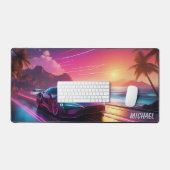 Coloré Neon Sportscar Sunset Desk Mat (Clavier et souris)