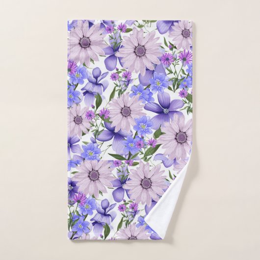 Coloré Pastel Cute Lavender Daisies Fern Motif (Serviette à main)