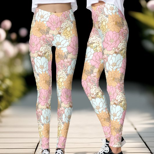 Coloré Pastel rose Floral Pattern Leggings