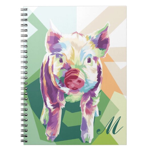 Coloré Pop Art Cochon Carnet monogramme (Devant)