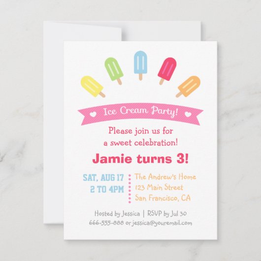 Coloré Popsicle Summer Party Invitations (Devant)
