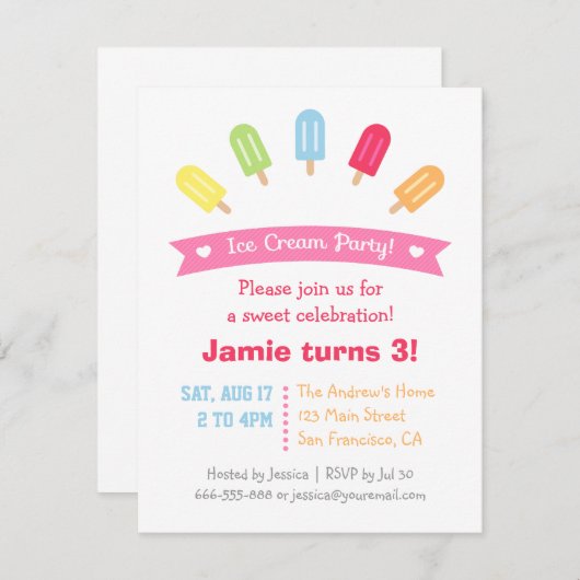 Coloré Popsicle Summer Party Invitations (Devant / Derrière)