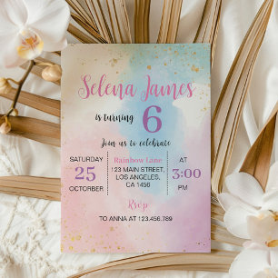 Coloré Rainbow Pastel Invitation d'anniversaire