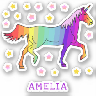 Coloré Rainbow Unicorn Stars Nom Enfants Sticker