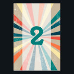Coloré Retro Sunburst Mariage Numéro de table<br><div class="desc">Un superbe design rétro couleur des années 70, avec des coups de soleil en arc-en-ciel colorés. Un numéro de table minimaliste vintage avec motif super et palette de couleurs rétro pour tous ceux qui aiment les motifs rayés, couleurs rétrospectives des décors désespérés, etc. Des invitations de mariage et d'autres articles...</div>