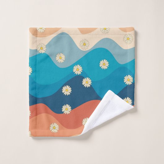 Coloré Retro Waves & Daisies Motif (Gant de toilette)