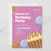 Coloré rose 1er anniversaire Invitation (Devant)