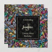 Coloré Tropique Floral Invitation Anniversaire (Devant / Derrière)