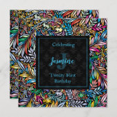 Coloré Tropique Floral Invitation Anniversaire (Devant / Derrière)