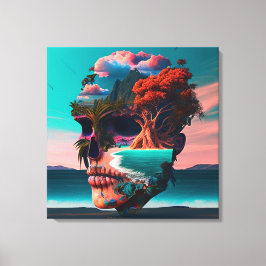 Colored skull head canvas afdruk