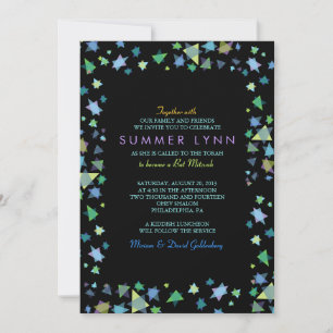COLORED STARS Bar Bat Mitzvah Invitation Kaart