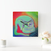 Colorée Abstraite Peinture Chat Horloge ronde (Maison)