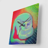 Colorée Abstraite Peinture Chat Horloge ronde (Angle)