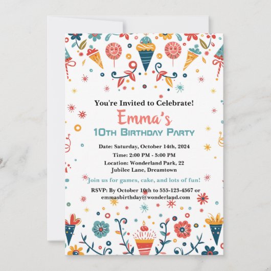 "Colorée Confetti Invitation d'anniversaire (Devant)