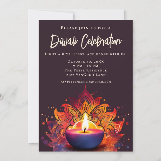 Colorée Diya Diwali Célébration Invitation (Devant)
