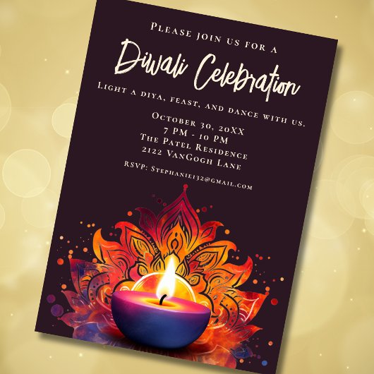 Colorée Diya Diwali Célébration Invitation
