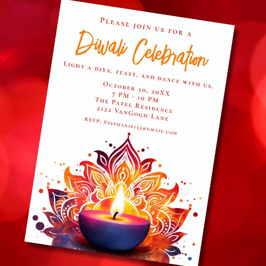 Colorée Diya Diwali Célébration Invitation