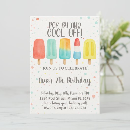 Colorée Ice Pop Invitation Anniversaire (Debout devant)
