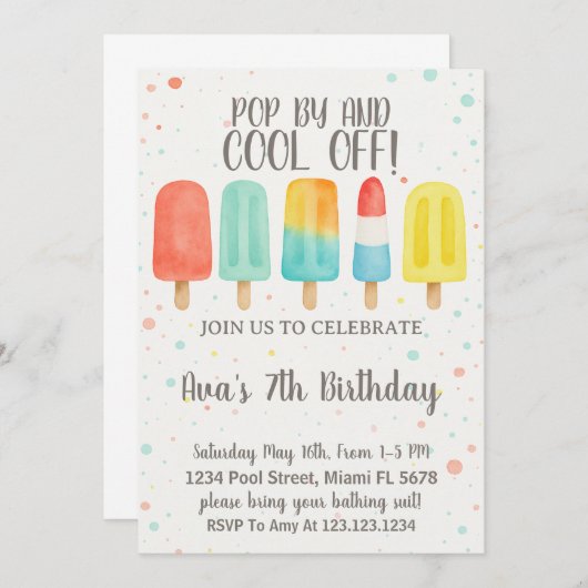 Colorée Ice Pop Invitation Anniversaire (Devant / Derrière)
