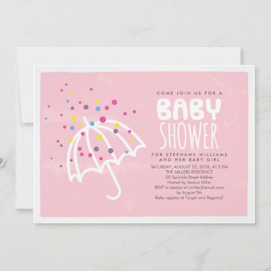 Colorée moderne rose bébé fille douche Invitation (Devant)