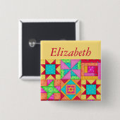 Colorée Patchwork Quilt Block Art Name Badge (Devant & derrière)