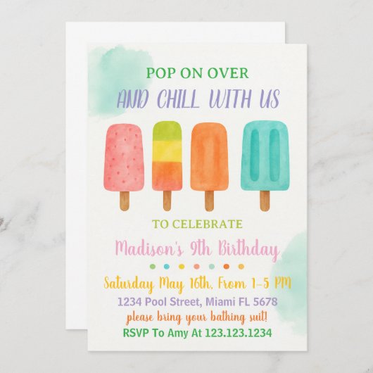Colorée Popsicle Party Anniversaire Invitation (Devant / Derrière)