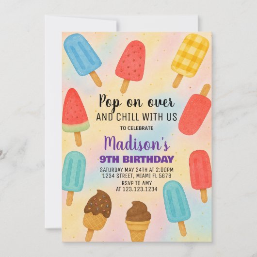Colorée Popsicle Party Anniversaire Invitation (Devant)