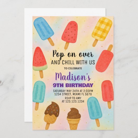 Colorée Popsicle Party Anniversaire Invitation (Devant / Derrière)