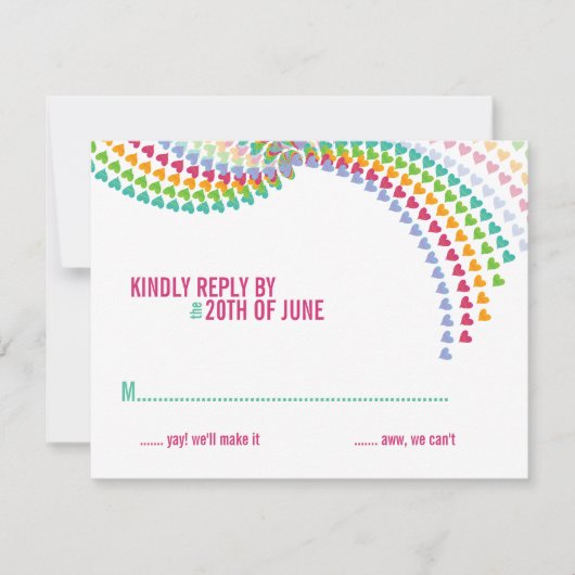 Colorée Rainbow Heart Sprinkles Mariage carte RSVP (Devant)