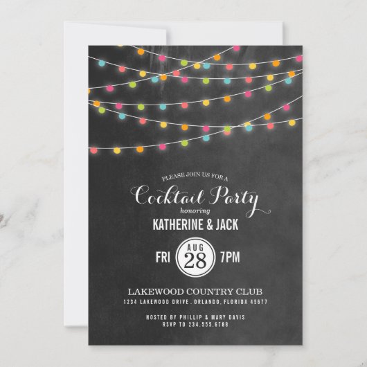 Colorée String Lights Cocktail Party Invitation (Devant)